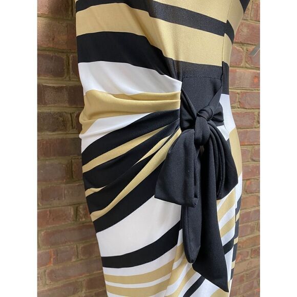 AA Studio AA Tan & Black Stripe Faux Wrap Short Sleeve Dress Size 10 NWT - Picture 4 of 7